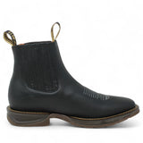 El Besserro Men's Square Toe Leather Ankle Boots Black - Hooch