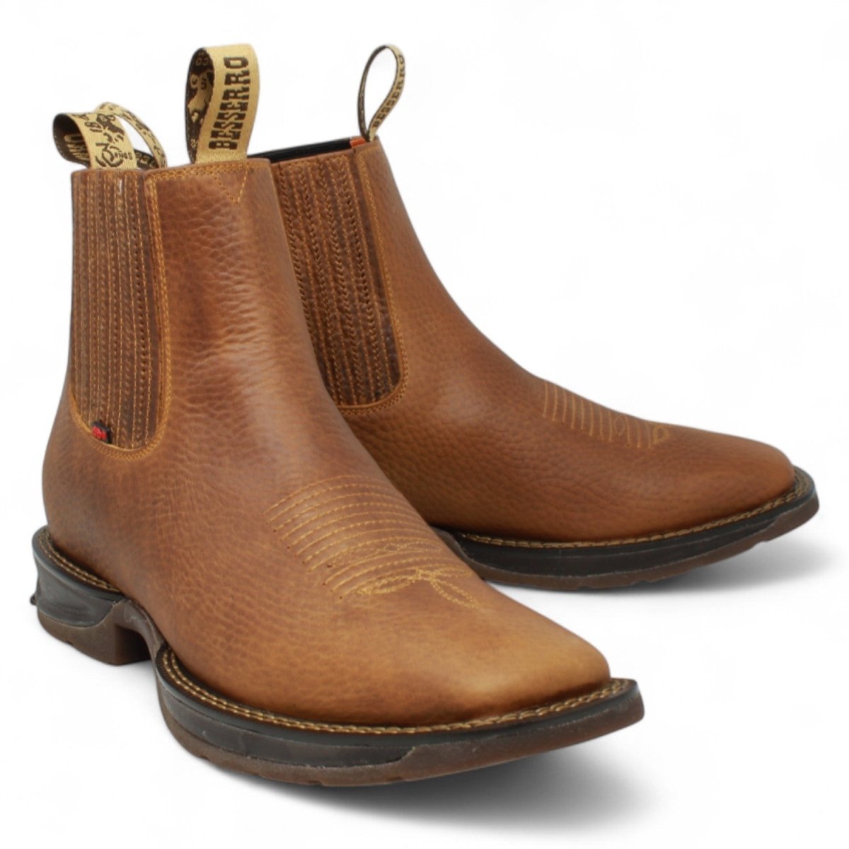 Men's Cowboy Boot with Wide Square Toe, Petatillo Leather in Honey Col