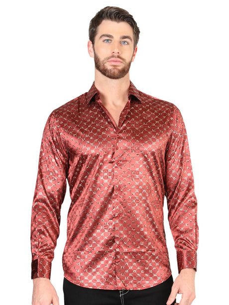 El General Burgundy/Gold Casual Long - Sleeve Shirt 44546 - Diana Zapateria Inc