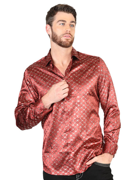 El General Burgundy/Gold Casual Long - Sleeve Shirt 44546 - Diana Zapateria Inc