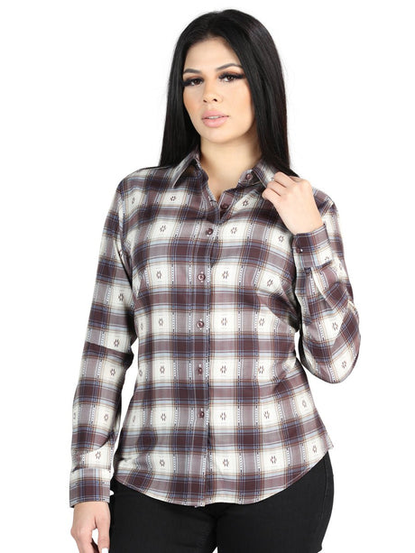 El General - Casual Long - Sleeve Shirt - Beige/Burgandy 44730 - Diana Zapateria Inc