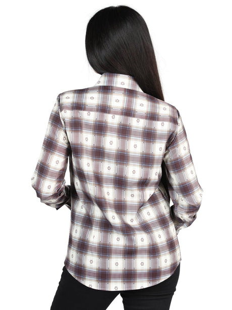 El General - Casual Long - Sleeve Shirt - Beige/Burgandy 44730 - Diana Zapateria Inc