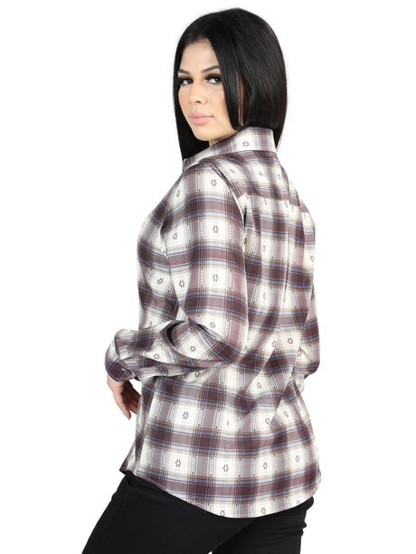 El General - Casual Long - Sleeve Shirt - Beige/Burgandy 44730 - Diana Zapateria Inc