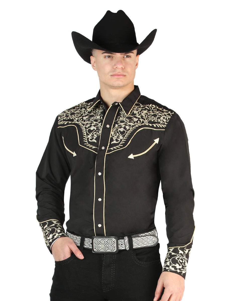 El General Embroidery Western Shirt Black/Gold 44195 CABALLERO / L