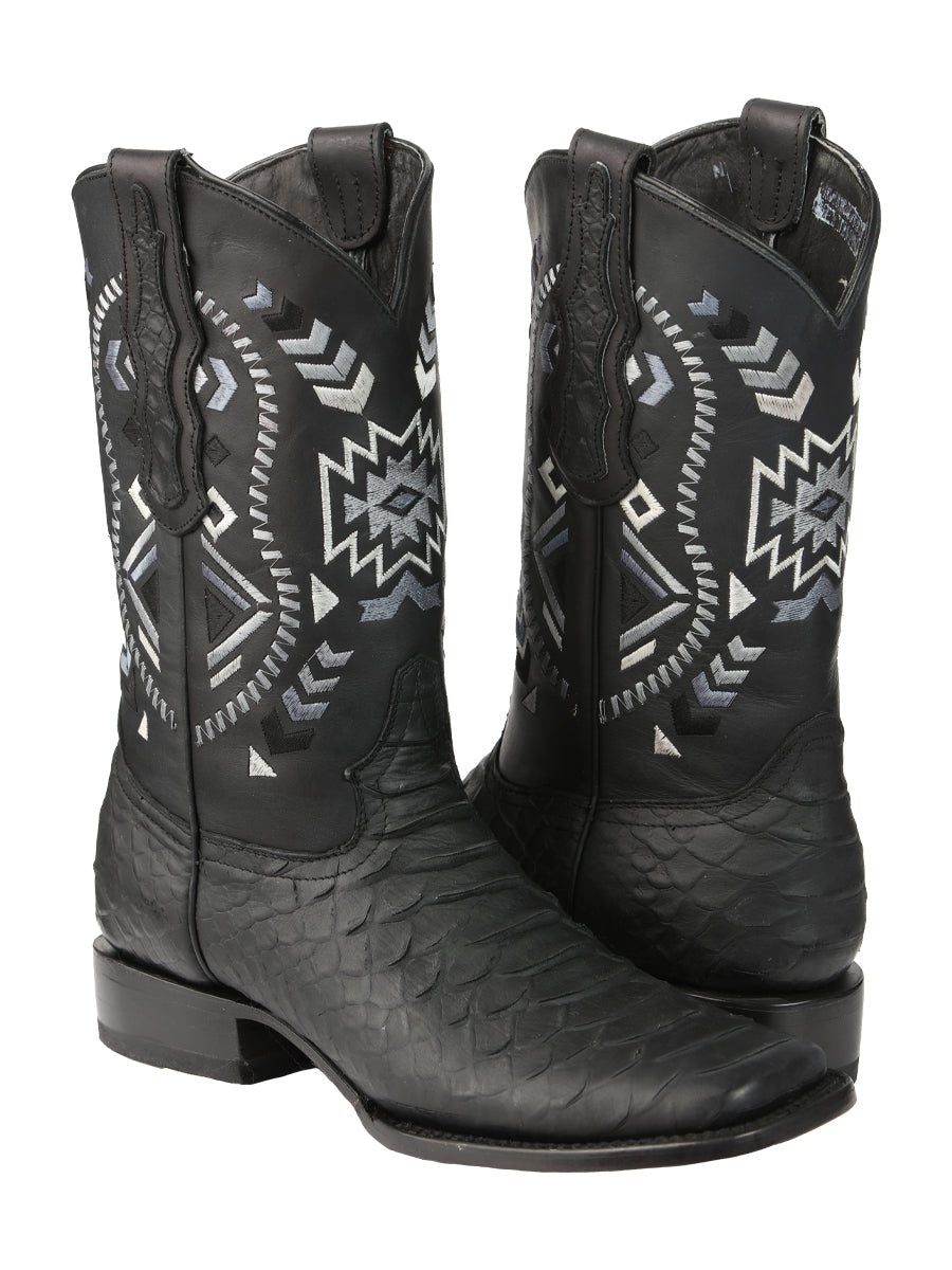 l*n様 706UNION / BuckSkinShoes/Black/ロカビリ Rodeo Boots with Engraved Python, Square Texas Toe, Black Color - El G