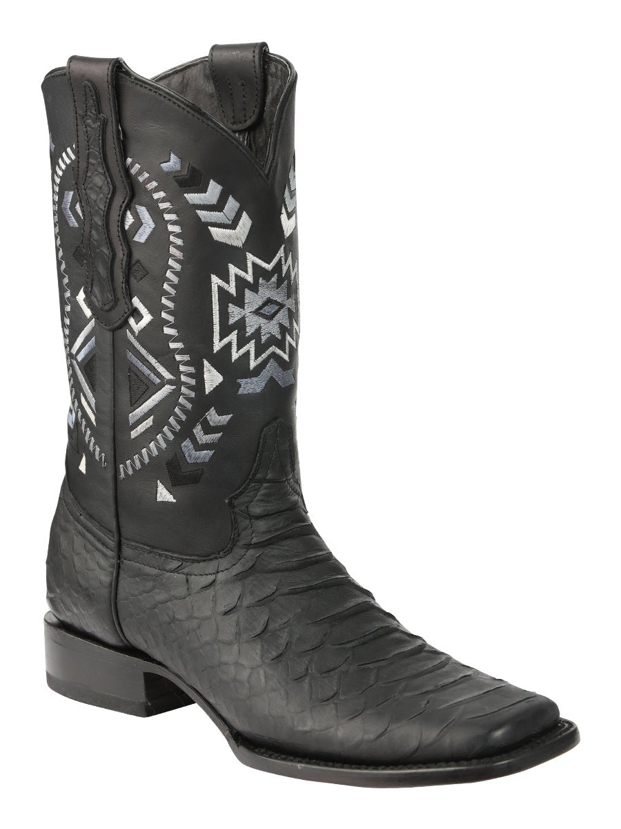 Rodeo Boots with Engraved Python, Square Texas Toe, Black Color - El G