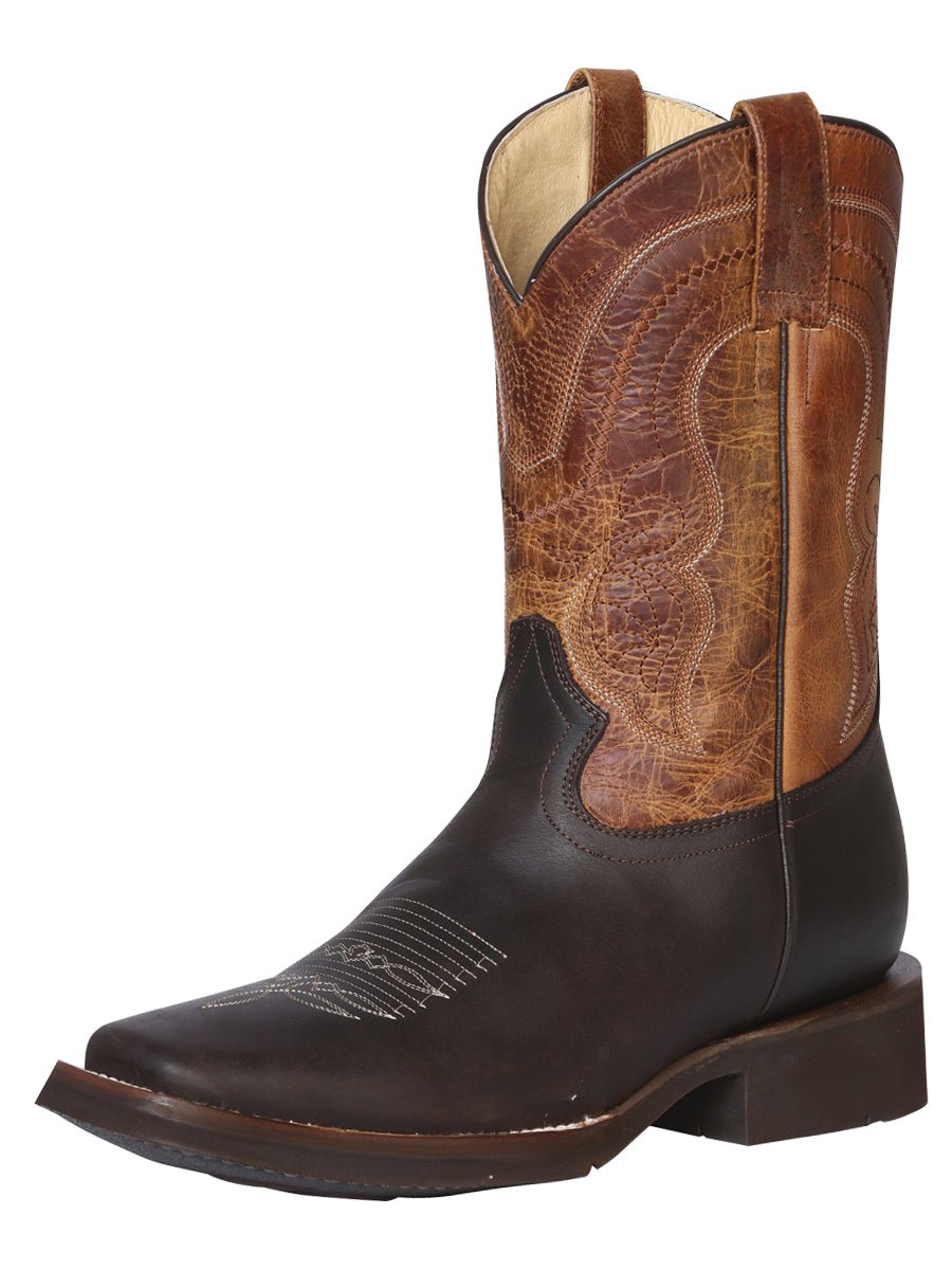 Original Leather Rodeo Boots Square Toe Dark Brown Crazy - El General