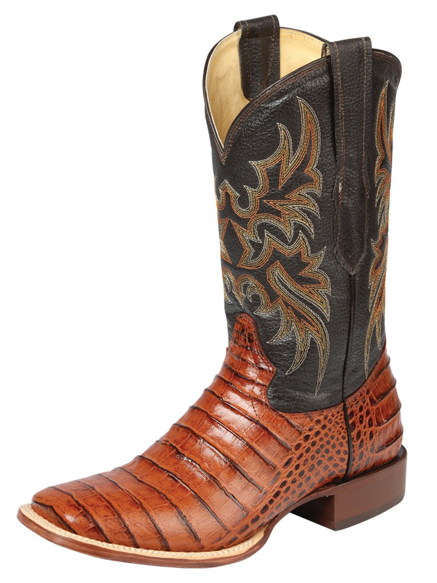Rodeo Boots of Engraved Caiman Belly Square Toe Color Cognac  display picture 1