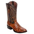 El Reparo Men's Print Ostrich Round Toe Boots - Cognac - Tanner Mark Boots