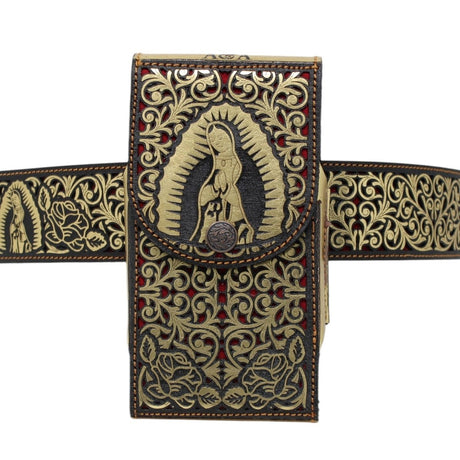 Funda para Smartphone de Cuero Corte Laser Original Virgen De Guadalupe en Oro - A&A Boots