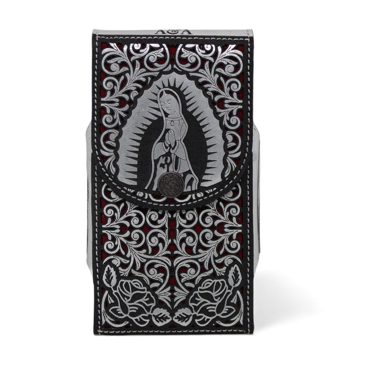 Funda para Smartphone de Cuero Corte Laser Original Virgen De Guadalupe en Plata - A&A Boots