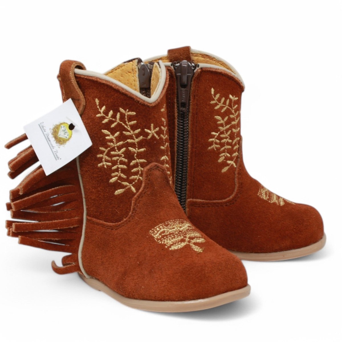 Genuine Leather Round Toe Baby Girl Fringe Boots