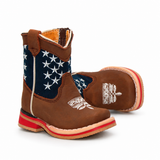 Bota Vaquera para Bebe Niño Edicion Patriot Punta Cuadrada de Piel Genuina Color Cafe con Suela de Hule Hooch Boots H514 - vista lateral