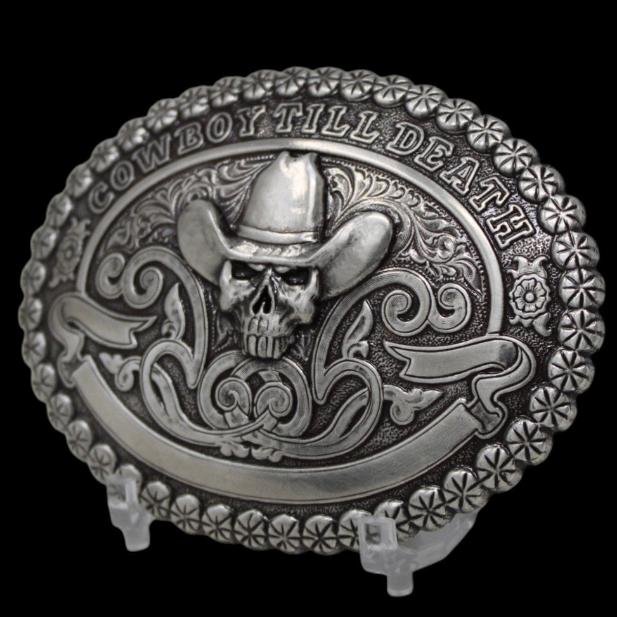 Hebilla Ovalada Plateada – “Cowboy Till Death” - Crumrine - M&F Western Products
