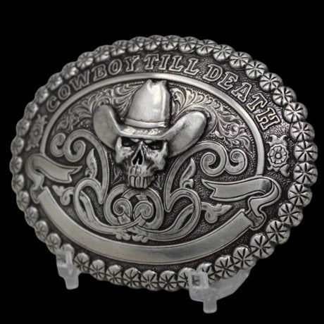 Hebilla Ovalada Plateada – “Cowboy Till Death” - Crumrine - M&F Western Products