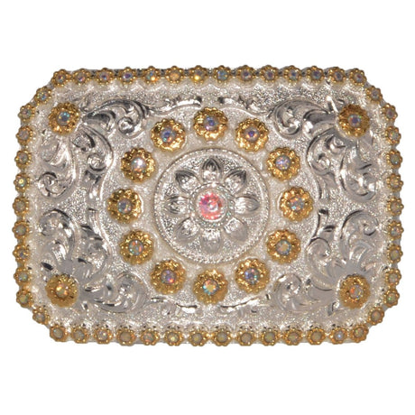 Hebilla Vaquera para Dama con Flor y Piedra de Color - White Diamonds Boots