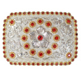 Hebilla Vaquera para Dama con Flor y Piedra de Color - White Diamonds Boots