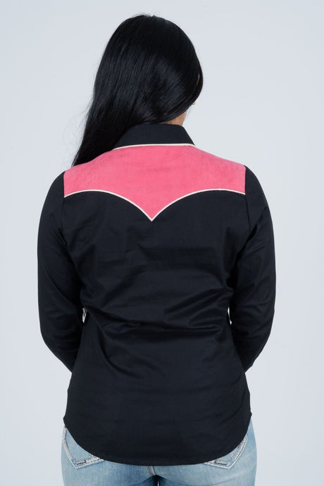 Ladies Cotton Black Embroidery Western Shirt With Suede - Platini Fashion