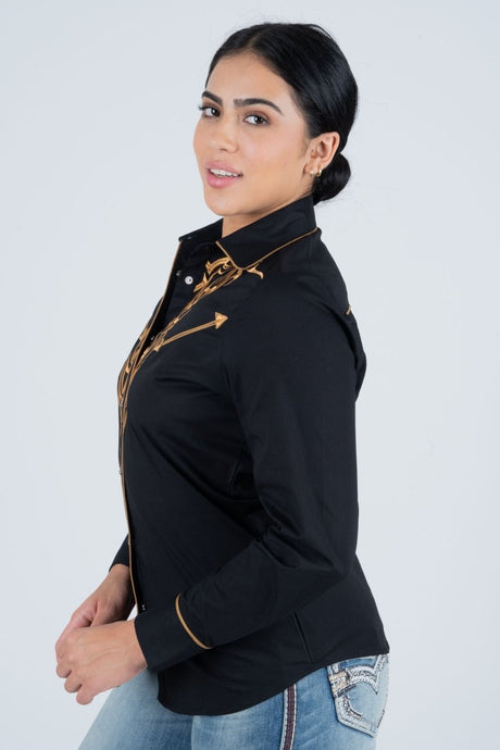 Ladies Cotton Black Embroidery Western Shirt - Platini Fashion