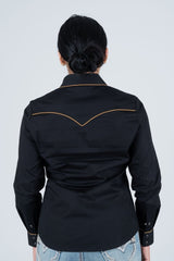 Ladies Cotton Black Embroidery Western Shirt - Platini Fashion