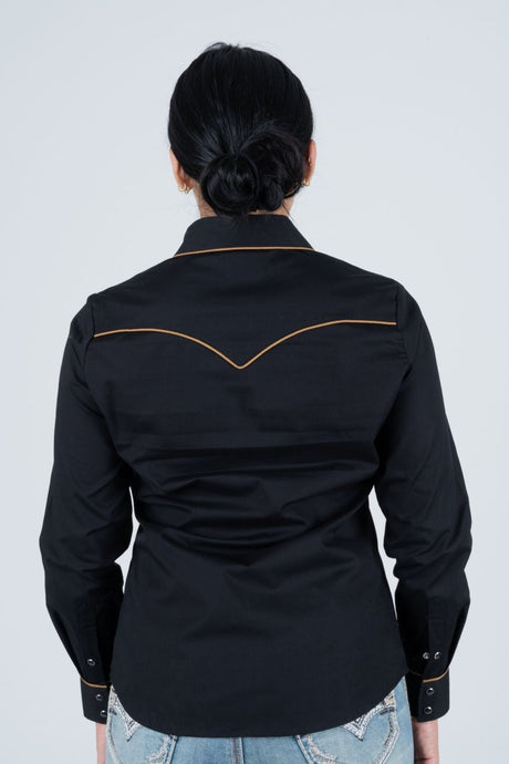 Ladies Cotton Black Embroidery Western Shirt - Platini Fashion
