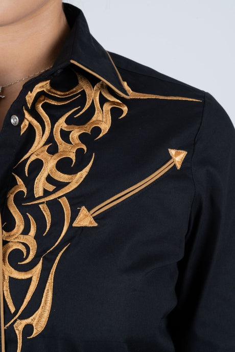 Ladies Cotton Black Embroidery Western Shirt - Platini Fashion