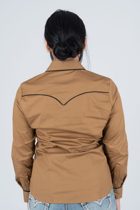 Ladies Cotton Camel Embroidery Western Shirt - Platini Fashion