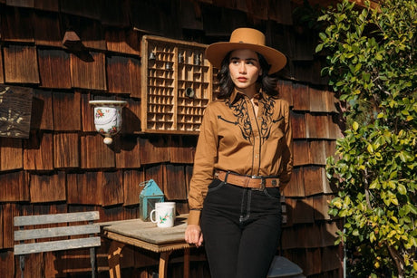 Ladies Cotton Camel Embroidery Western Shirt - Platini Fashion