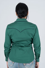 Ladies Cotton Green Embroidery Western Shirt - Platini Fashion