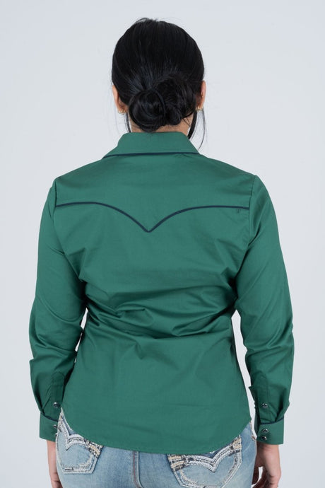 Ladies Cotton Green Embroidery Western Shirt - Platini Fashion