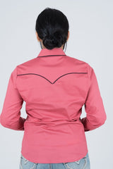 Ladies Cotton Pink Embroidery Western Shirt - Platini Fashion