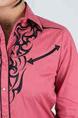 Ladies Cotton Pink Embroidery Western Shirt - Platini Fashion