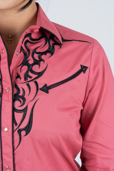 Ladies Cotton Pink Embroidery Western Shirt - Platini Fashion