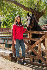 Ladies Cotton Red Embroidery Western Shirt With Suede - Platini Fashion
