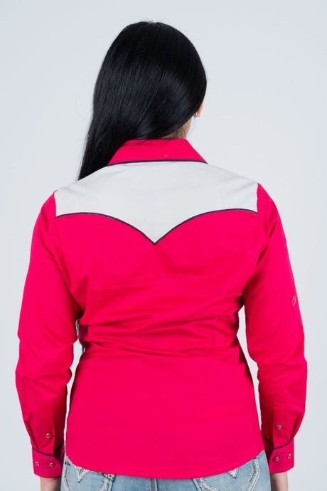 Ladies Cotton Red Embroidery Western Shirt With Suede - Platini Fashion