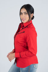 Ladies Cotton Red Embroidery Western Shirt - Platini Fashion