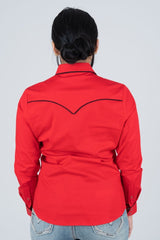 Ladies Cotton Red Embroidery Western Shirt - Platini Fashion