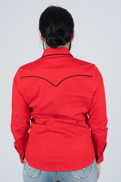 Ladies Cotton Red Embroidery Western Shirt - Platini Fashion