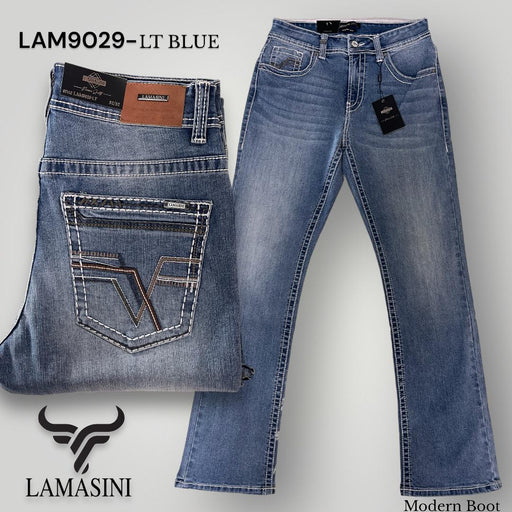 Lamasini Men's Light Blue Modern Boot Denim Jeans LAM - 9029 - Lamasini