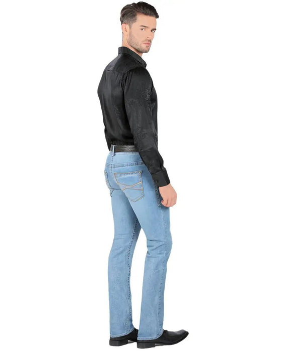 Lamasini Men's Light Blue Straight Leg Stretch Denim Jeans - Lamasini