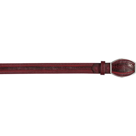 Genuine Teju Lizard Casual Belt Laser Design Faded Burgundy Color - Los Altos Boots - Front View