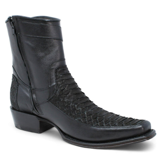 Los Altos Men's Original Python Skin European Toe Short Boots - Black 76BFN5705 - Los Altos Boots
