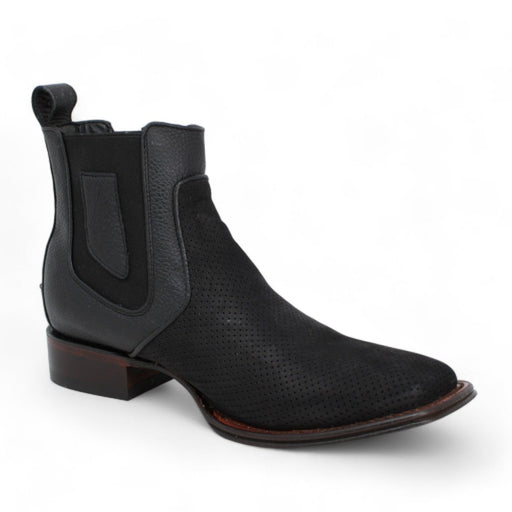 Los Altos Men's Wide Square Toe Suede Leather Short Boots - Black 82BV6305 - Los Altos Boots