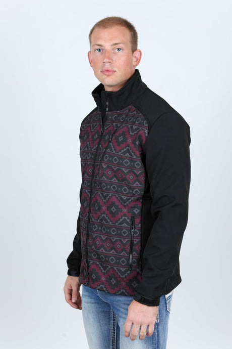 Mens Aztec Softshell Water - Resistant Jacket - Black - Platini Fashion