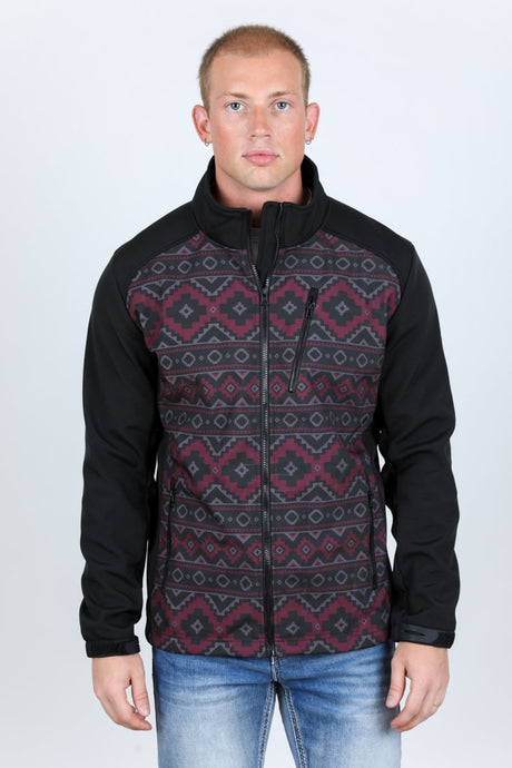 Mens Aztec Softshell Water - Resistant Jacket - Black - Platini Fashion