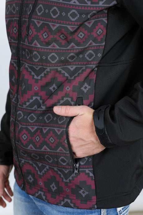 Mens Aztec Softshell Water - Resistant Jacket - Black - Platini Fashion