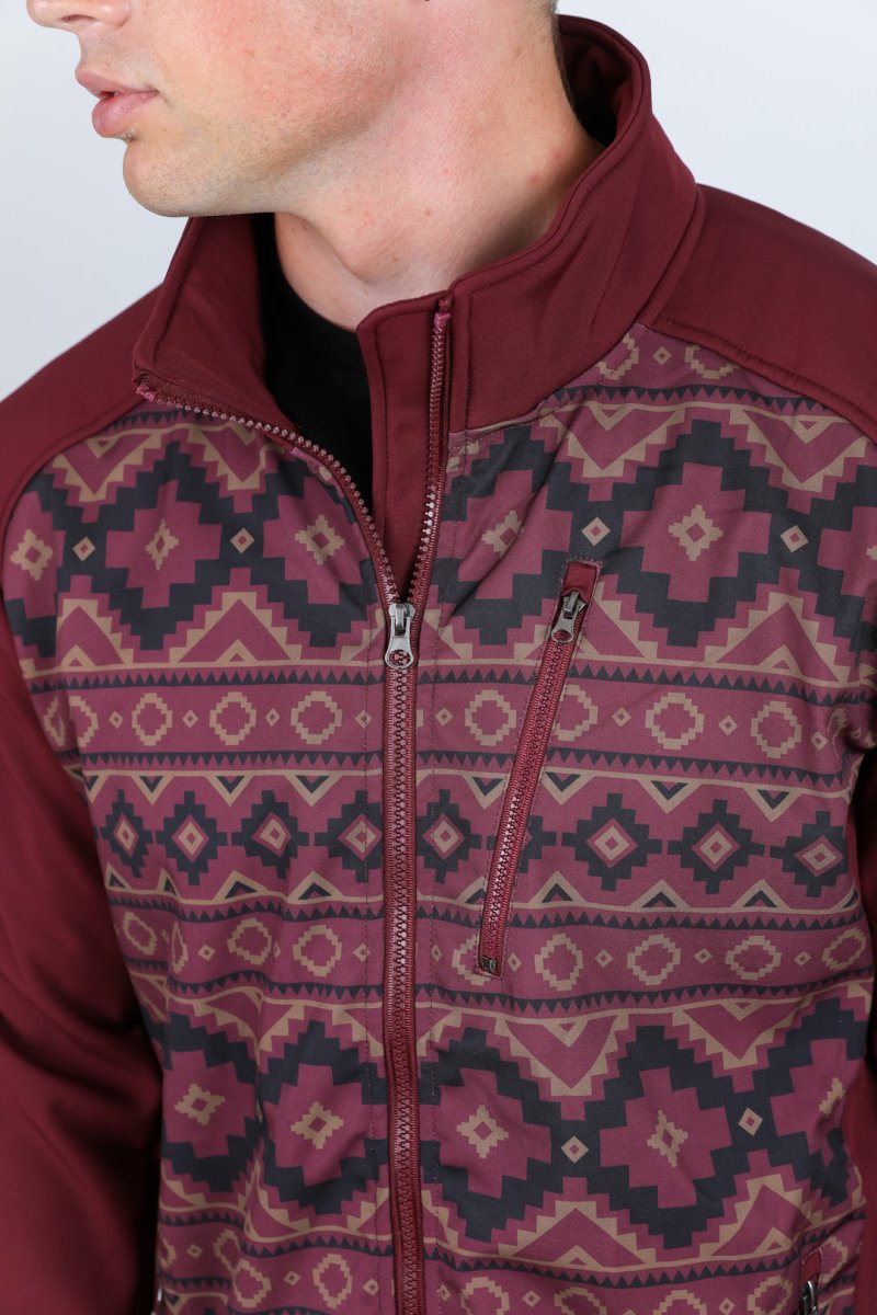 Mens Aztec Softshell Water - Resistant Jacket - Burgundy - Platini Fashion