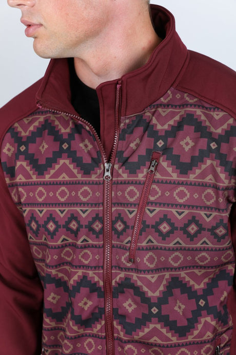 Mens Aztec Softshell Water - Resistant Jacket - Burgundy - Platini Fashion