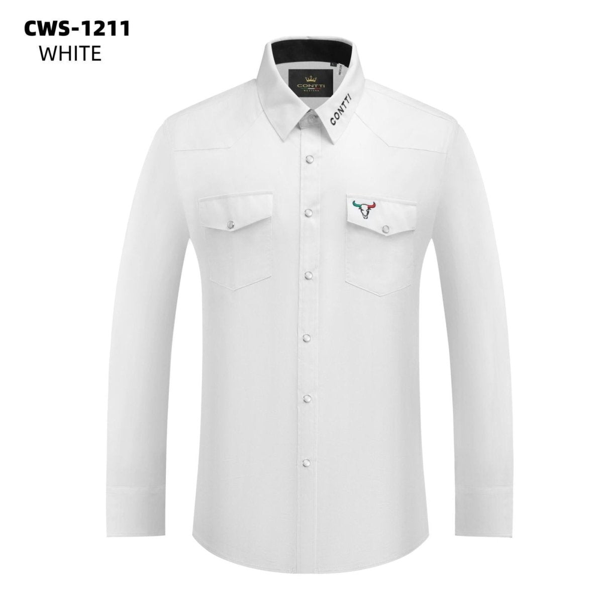 Men's Button Down Shirt with Embroidered Long Horn Design Contti- 1210 - L Olive Men's Button Down Shirt with Embroidered Long Horn Design Contti- 1210 - L Olive