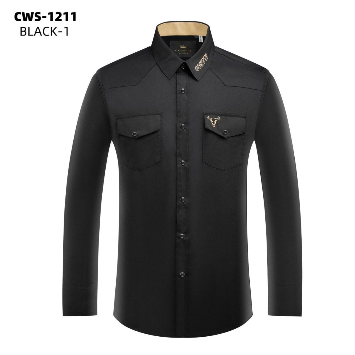 Men's Button Down Shirt with Embroidered Long Horn Design Contti- 1210 - L Olive Men's Button Down Shirt with Embroidered Long Horn Design Contti- 1210 - L Olive